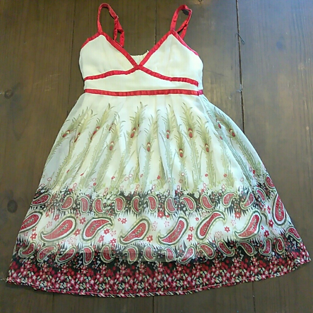 April spaghetti strap red & off-white summer dress